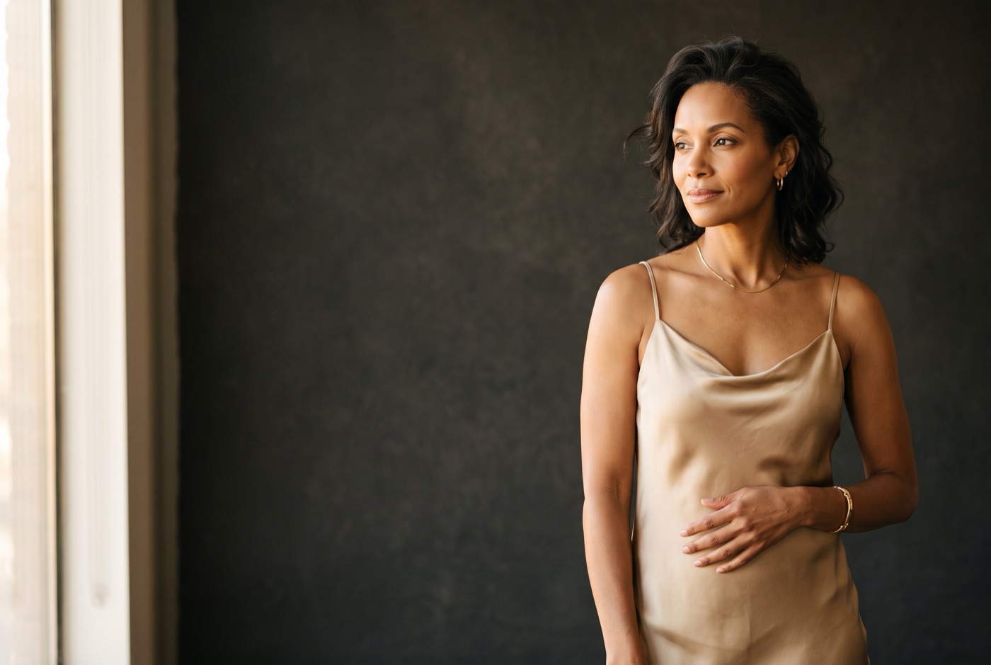 The assembled email hero — champagne silk, rendered for this profile